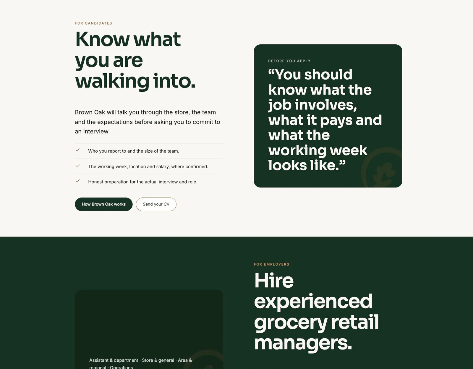 Brown Oak candidate and employer website experience