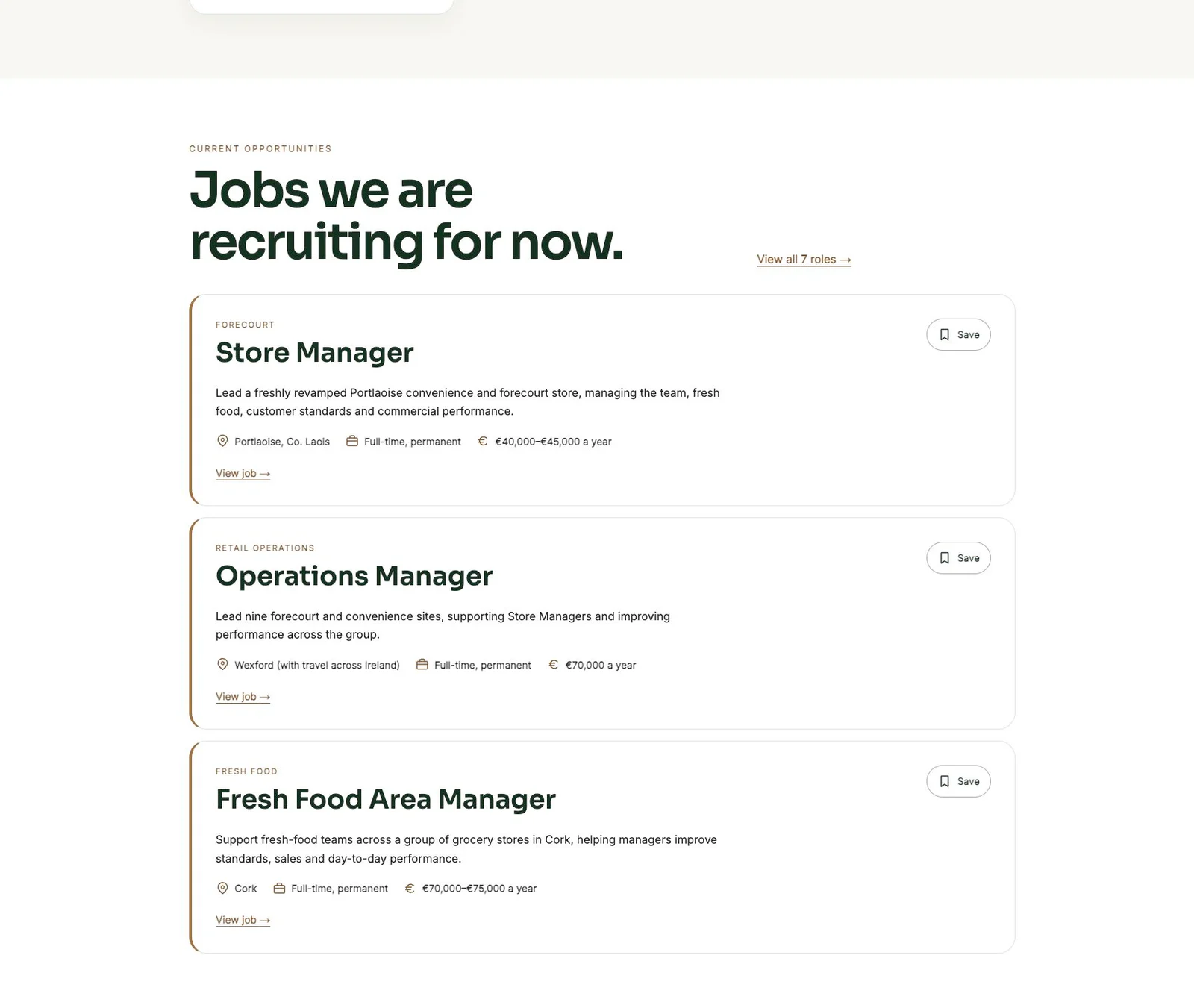 Brown Oak live vacancies and role cards